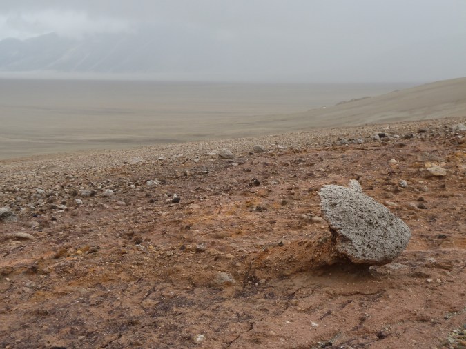 barren area with pumice. Large piece of pumice at lower right.