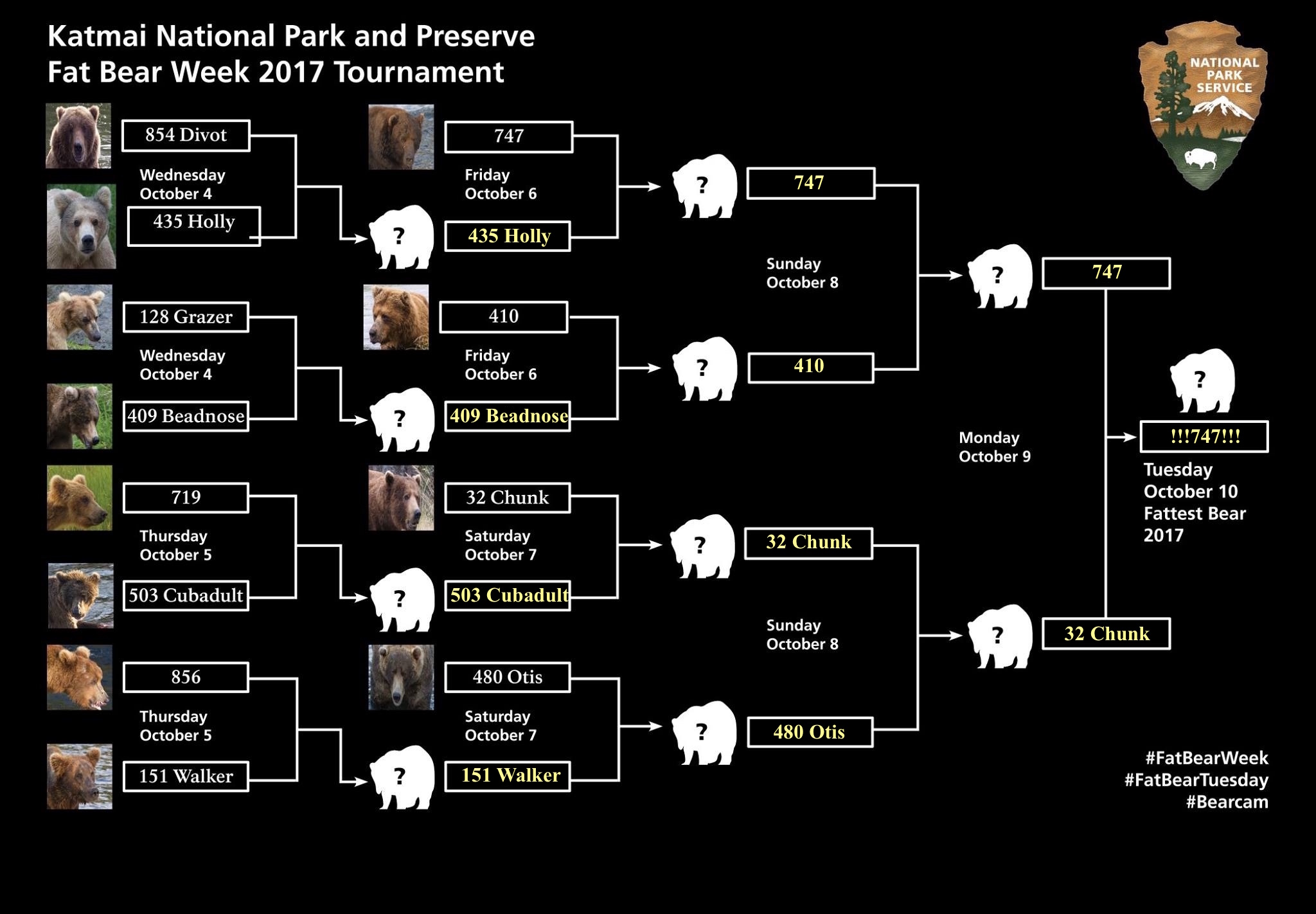 2017 Fat Bear Week bracket with 747 as champ