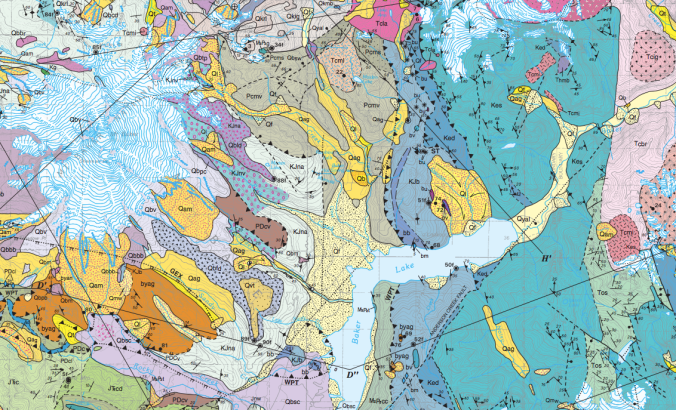 screen shot of geologic map of Mount Baker and Baker Lake area