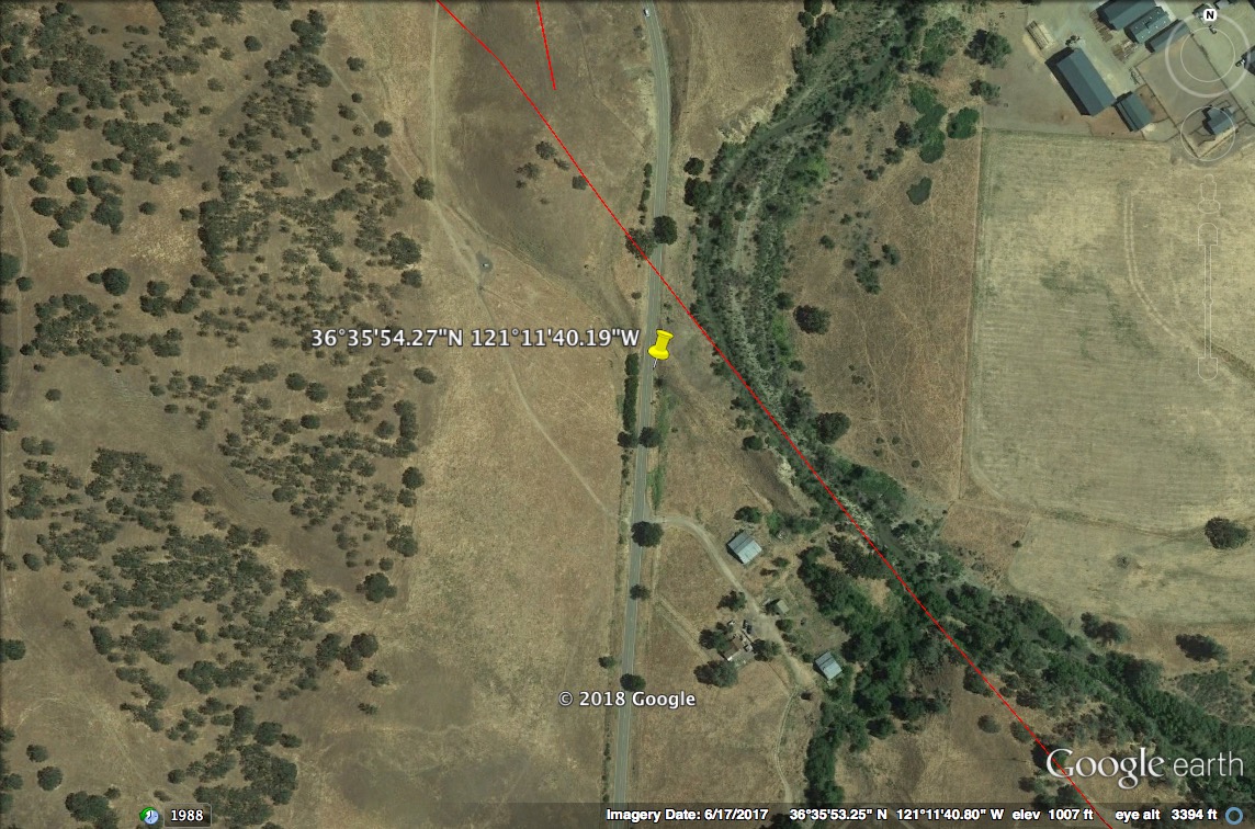 Google Earth image of road moving north to south.