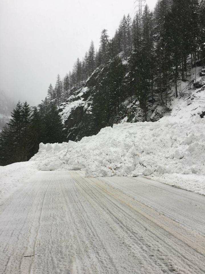view of avalanche snow on road
